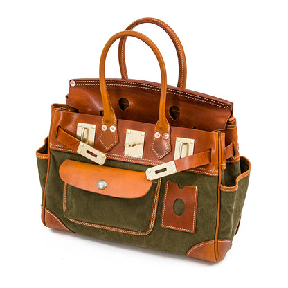 Canvas Tote Italian Leather Handmade Travel Bag Daily Work Bag 15in