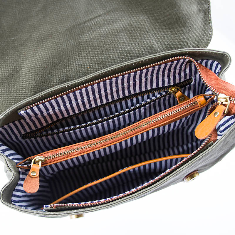 Messenger Bag Canvas Vegetable Tanned Leather Crossbody Bag-i7bags