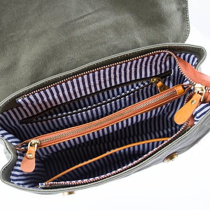 Messenger Bag Canvas Vegetable Tanned Leather Crossbody Bag-i7bags