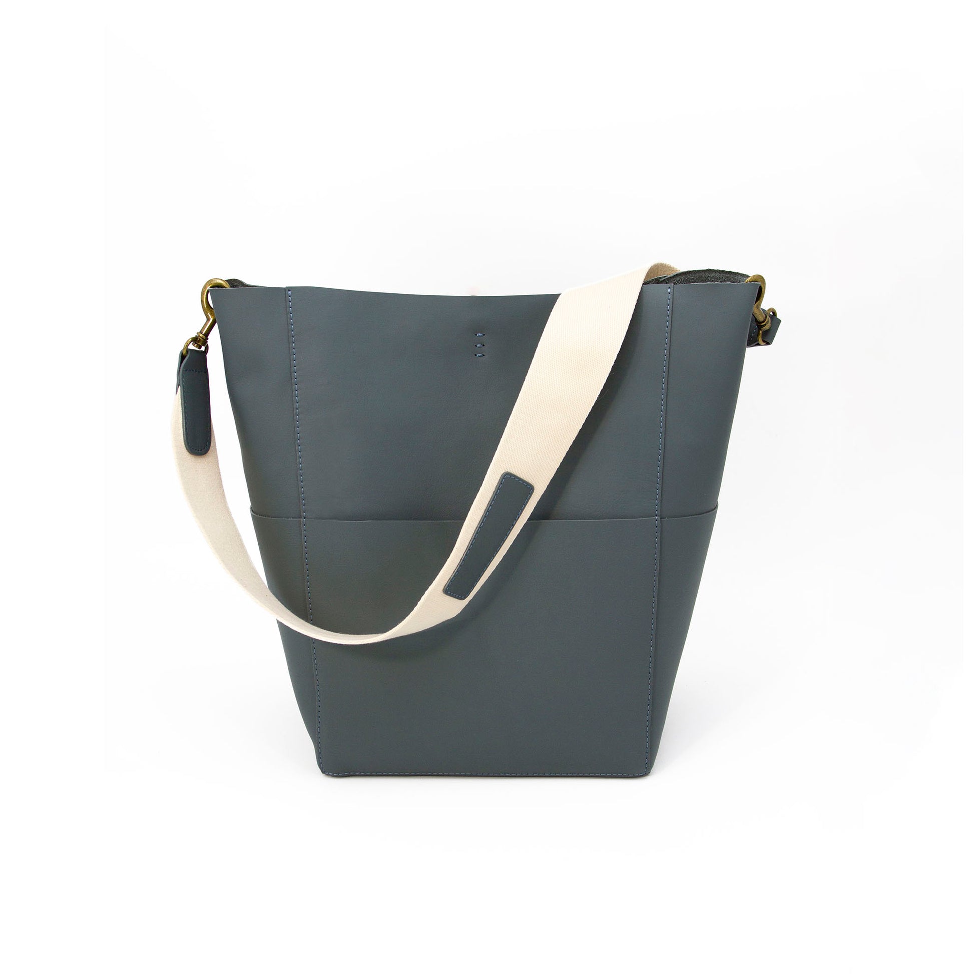 canvas strap leather bag-Blue-1
