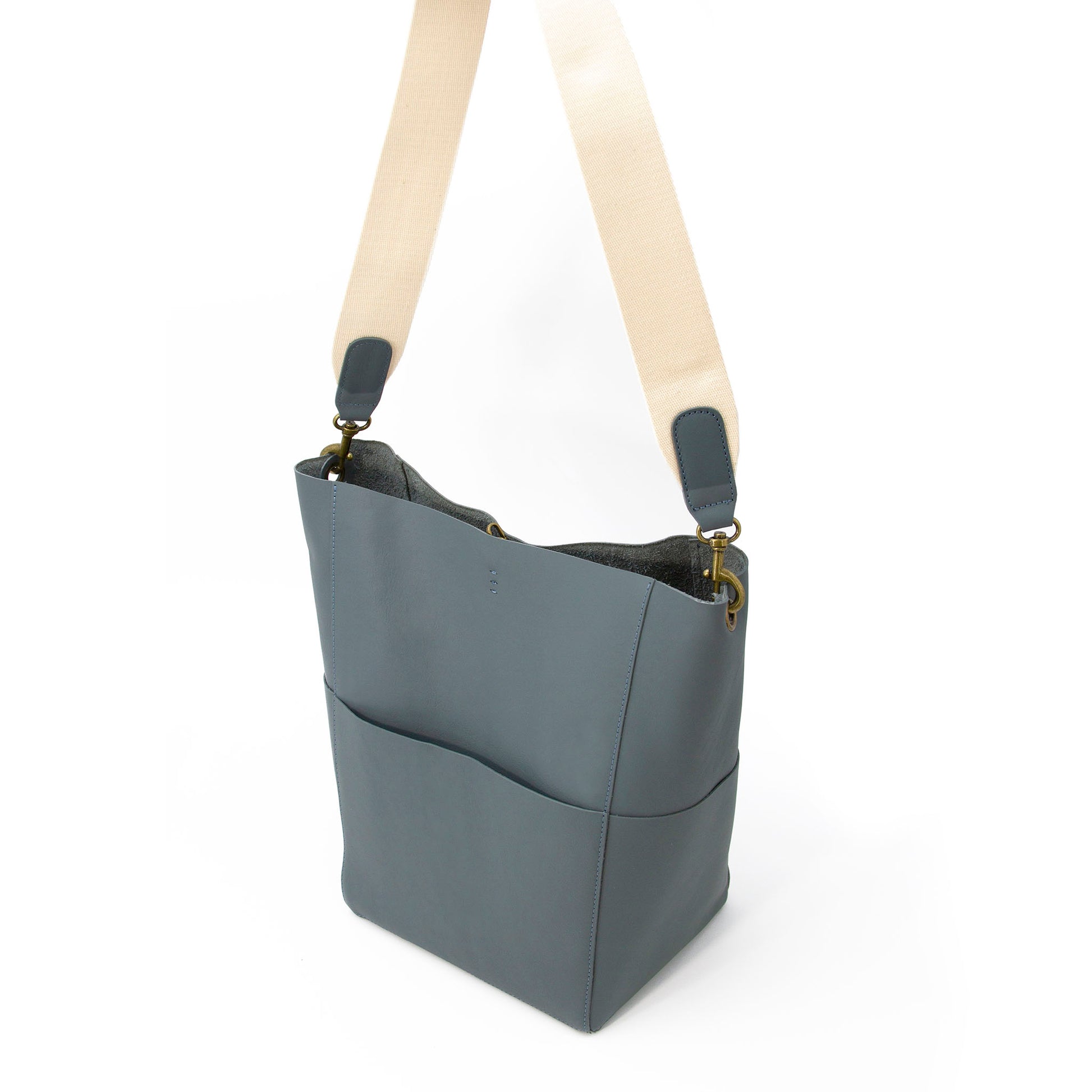 canvas strap leather bag-Blue-3