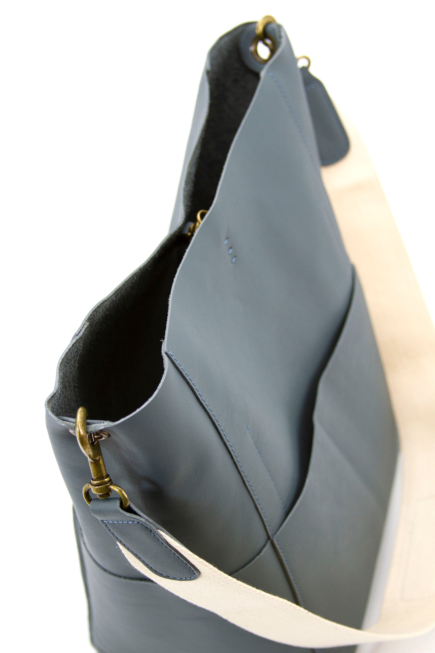 canvas strap leather bag-Blue-4