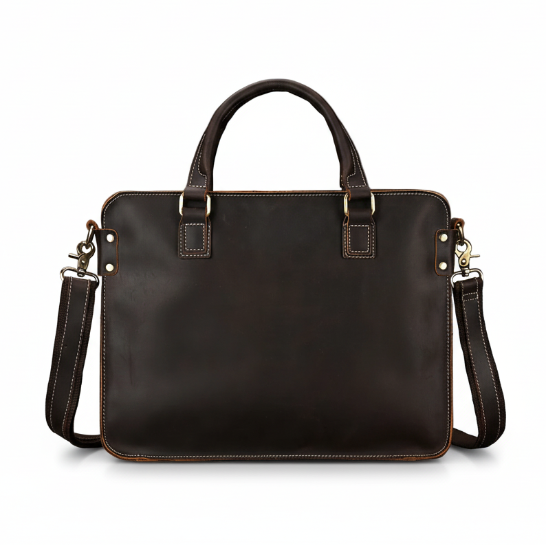 Retro Crazy Horse leather Full-Grain Leather 15" Laptop Briefcase - Heritage Executive Messenger