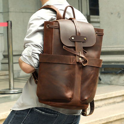 Men's Full Grain Leather Backpack 16.5" Laptop Travel Bag