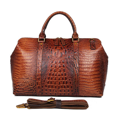 Genuine Leather Travel Bag Croc Embossed Business Duffel 18in