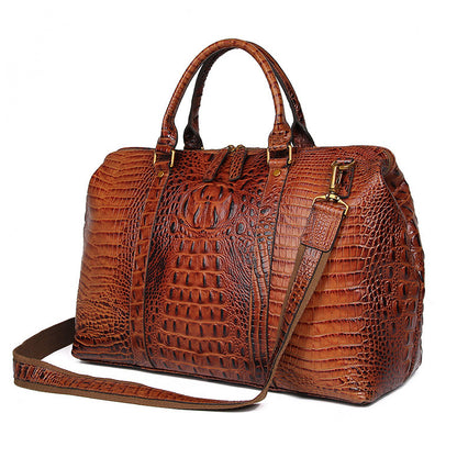 Genuine Leather Travel Bag Croc Embossed Business Duffel 18in