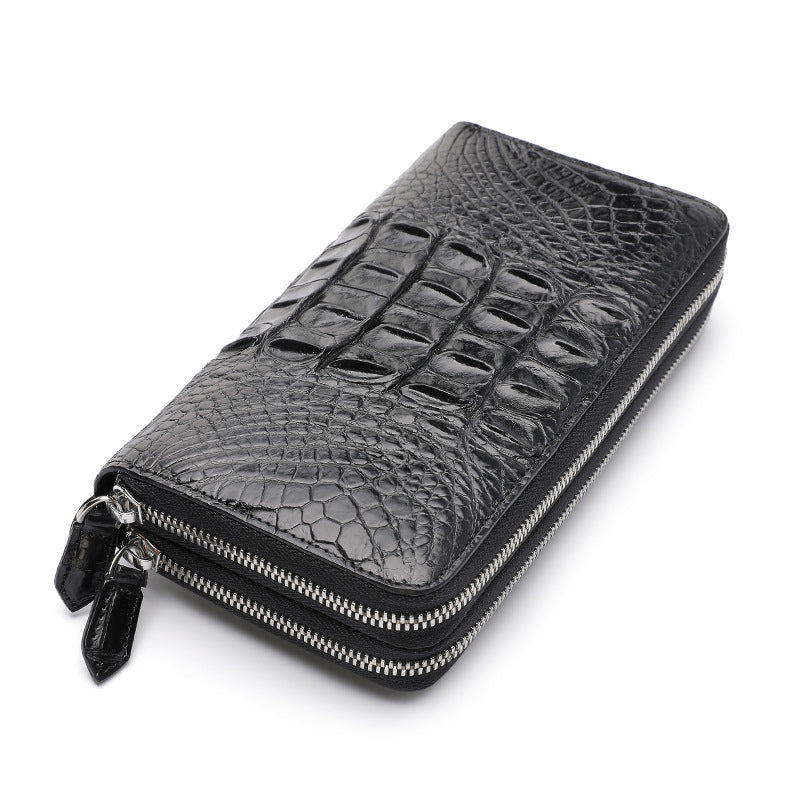 Luxury Crocodile Skin Long Wallet 8.7in Dual Zip Card Organizer