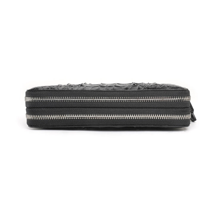 Luxury Crocodile Skin Long Wallet 8.7in Dual Zip Card Organizer