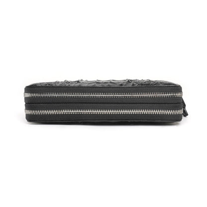 Luxury Crocodile Skin Long Wallet 8.7in Dual Zip Card Organizer