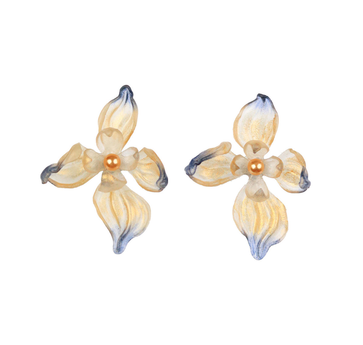 Dancing Iris Translucent Leather Flower Stud Earrings 2.4in