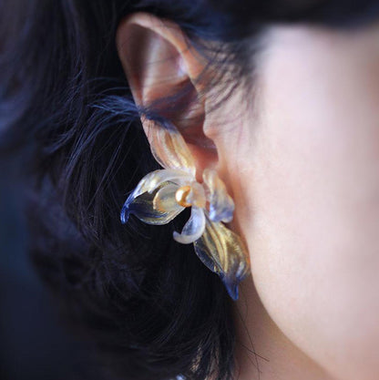 Dancing Iris Translucent Leather Flower Stud Earrings 2.4in