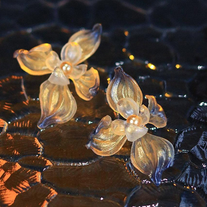 Dancing Iris Translucent Leather Flower Stud Earrings 2.4in