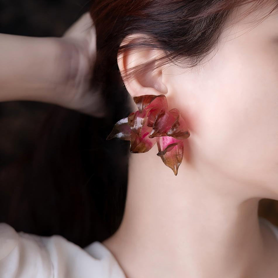 Dancing Petals Large Sculptural Leather Flower Stud Earrings