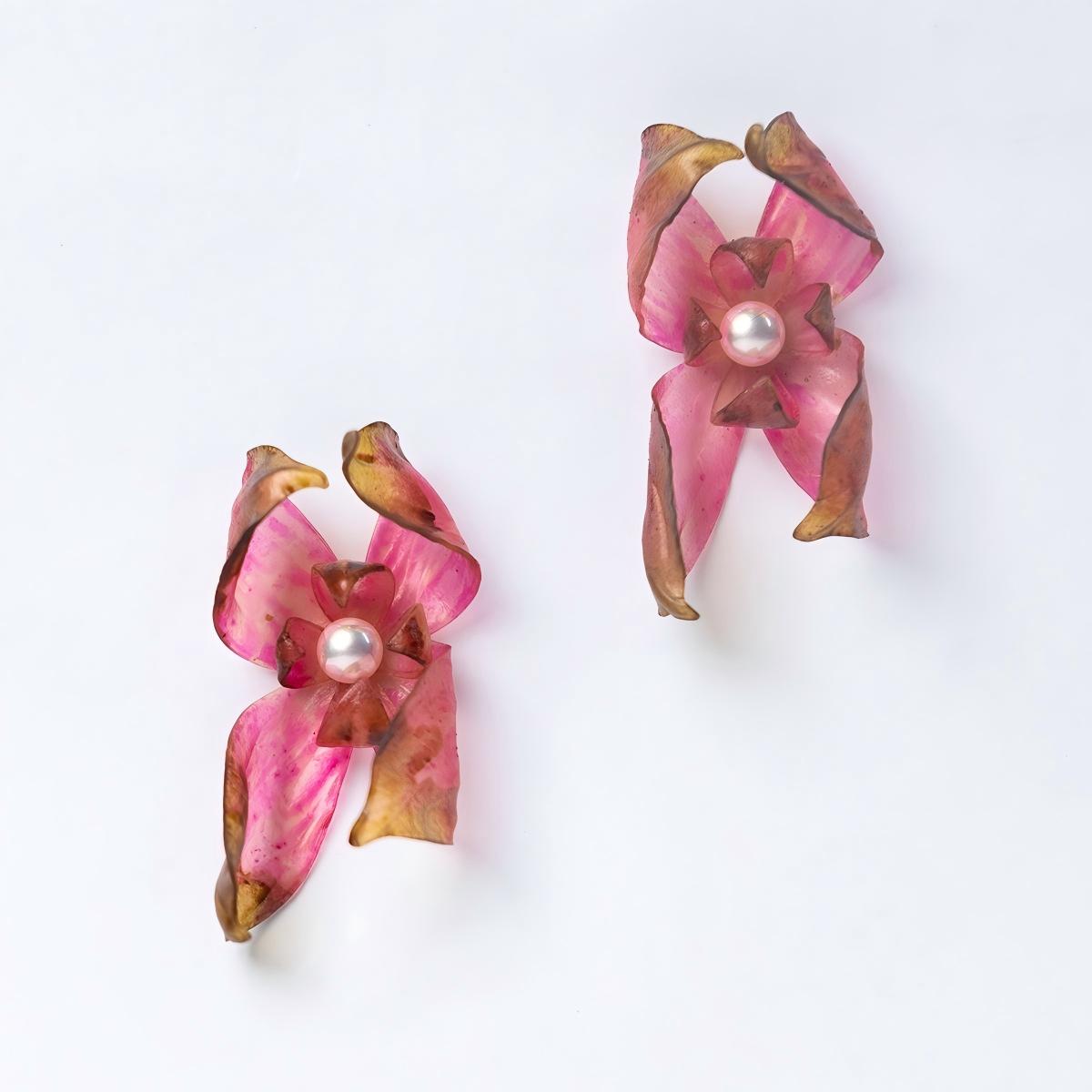 Dancing Petals Large Sculptural Leather Flower Stud Earrings