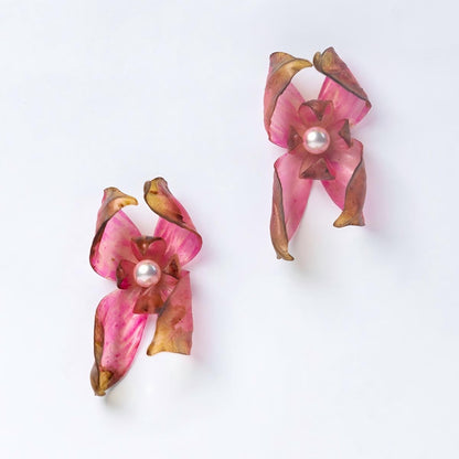 Dancing Petals Large Sculptural Leather Flower Stud Earrings