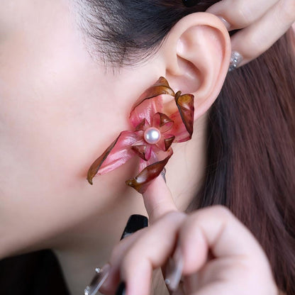 Dancing Petals Large Sculptural Leather Flower Stud Earrings