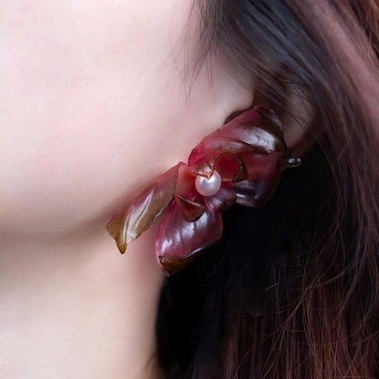Dancing Petals Large Sculptural Leather Flower Stud Earrings