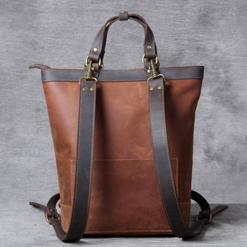 brown leather tote backpack Full Grain Leather Backpack Tote 15in 3 Way Carry Laptop Bag Men – i7Bags