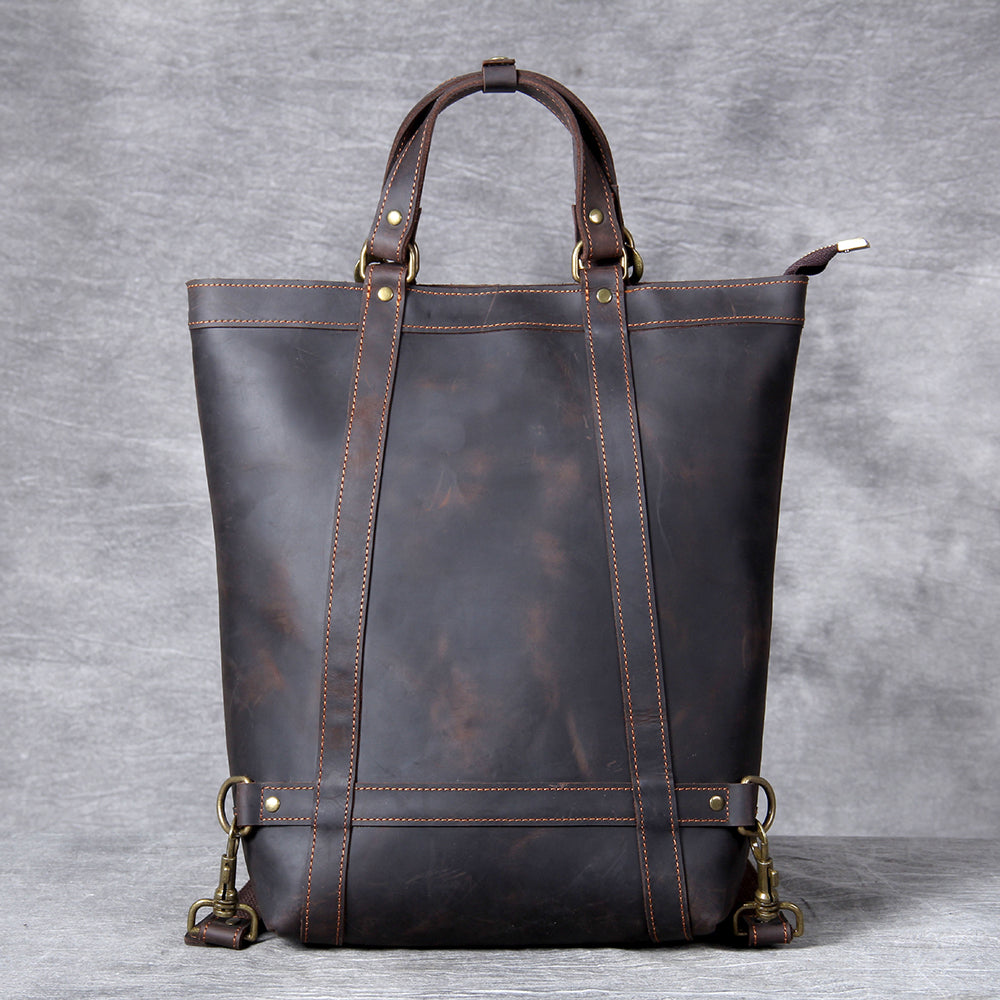 Full Grain Leather Backpack Tote 15in 3 Way Carry Laptop Bag Men Full Grain Leather Backpack Tote 15in 3 Way Carry Laptop Bag Men