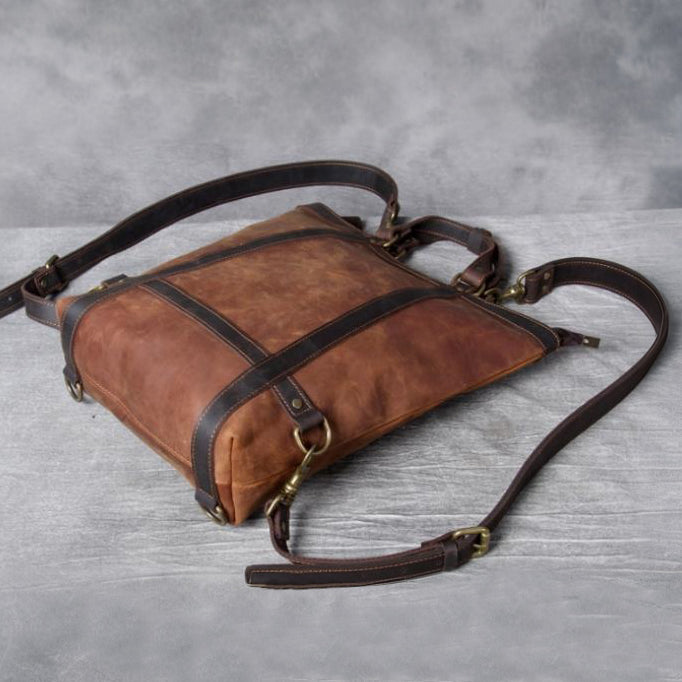Full Grain Leather 3-Way Carry Backpack Tote