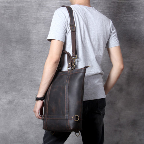 Full Grain Leather Backpack Tote 15in 3 Way Carry Laptop Bag Men Full Grain Leather Backpack Tote 15in 3 Way Carry Laptop Bag Men