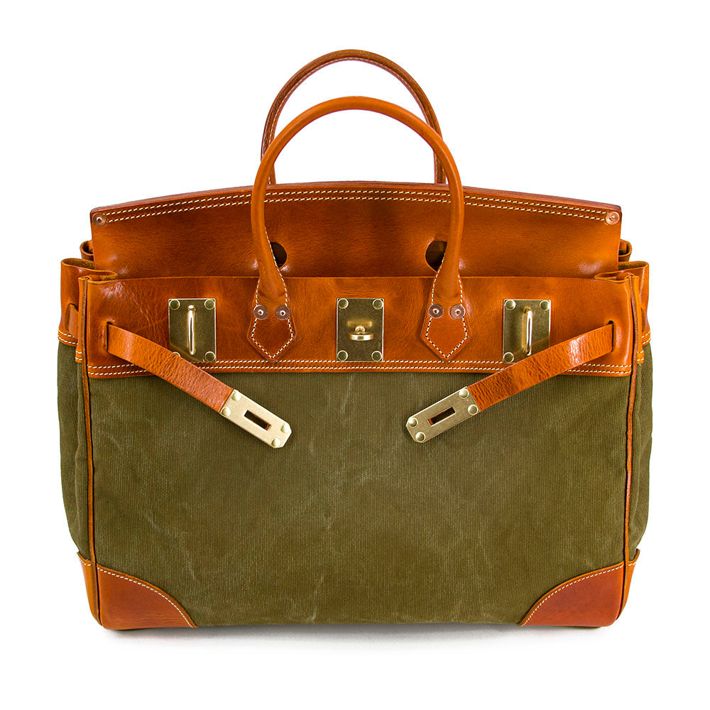 Large Canvas Leather Bag Travel Tote Italian Leather Work Bag 18.1