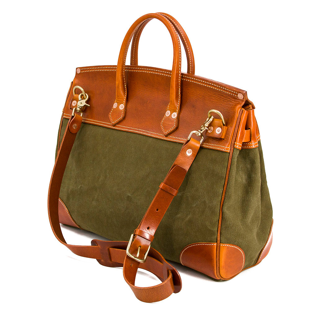 Large Canvas Leather Bag Travel Tote Italian Leather Work Bag 18.1