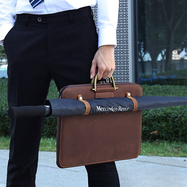 Leather Laptop Briefcase 16.1in Crazy Horse Work Bag Men