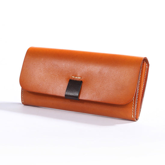 Full Grain Leather Long Wallet Handmade Card Organizer Coin Purse in a beautiful tan color.
