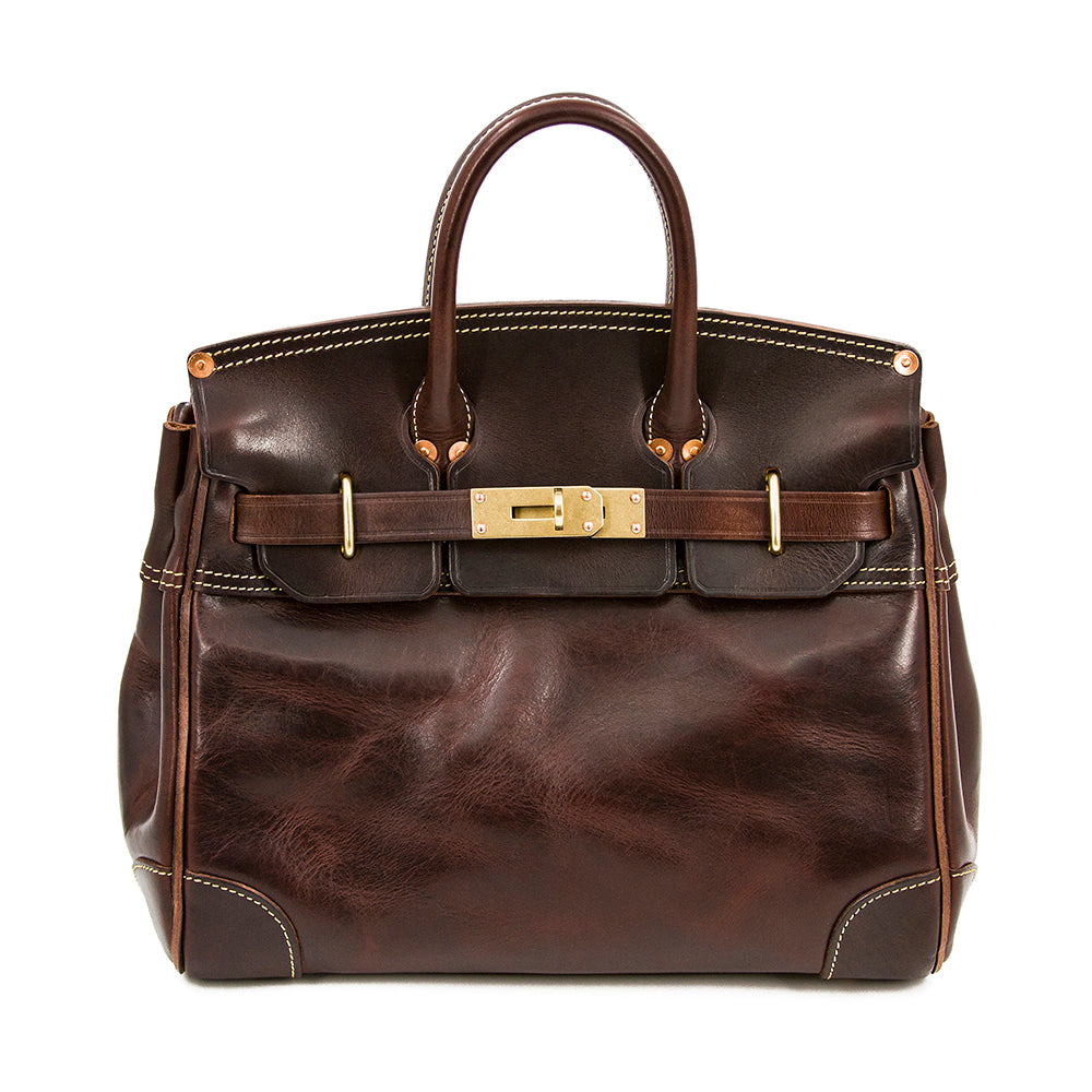 Genuine Leather Top Handle Tote 15in Structured Handbag