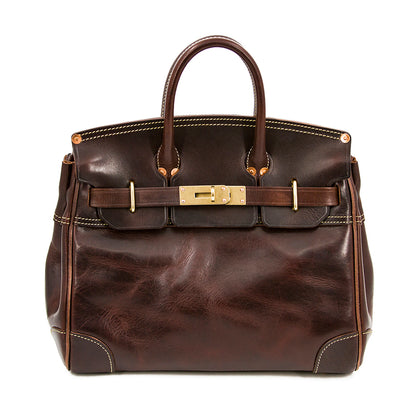 Genuine Leather Top Handle Tote 15in Structured Handbag
