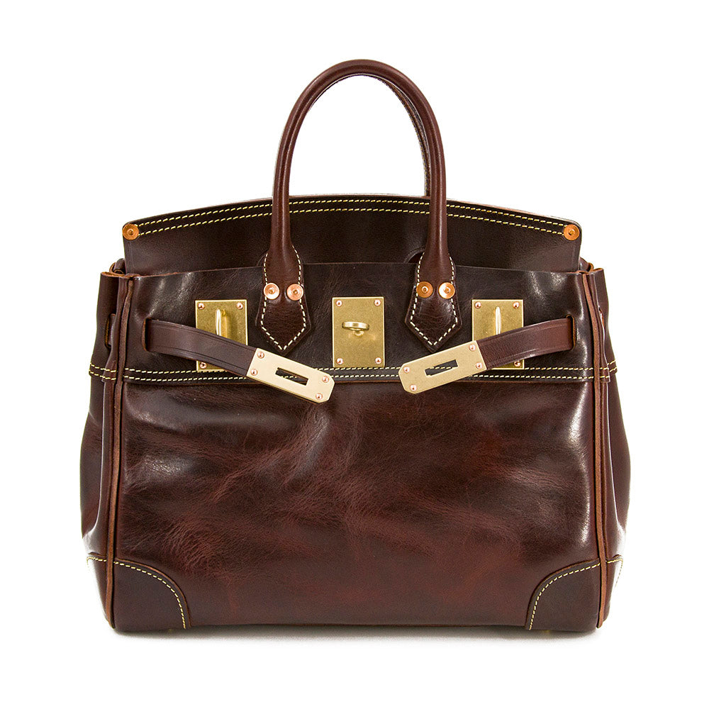 Genuine Leather Top Handle Tote 15in Structured Handbag