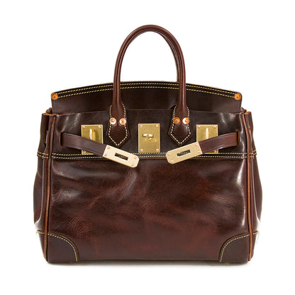 Genuine Leather Top Handle Tote 15in Structured Handbag