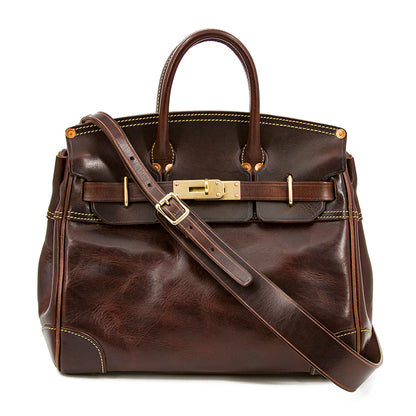 Genuine Leather Top Handle Tote 15in Structured Handbag