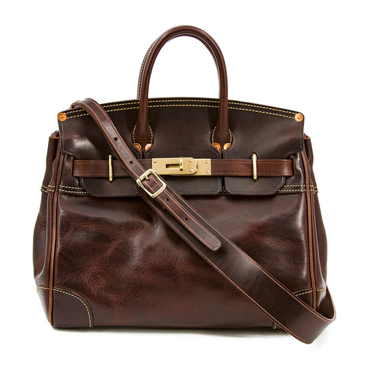 Genuine Leather Top Handle Tote 15in Structured Handbag