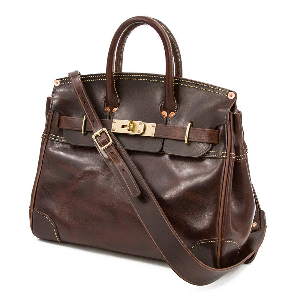 Genuine Leather Top Handle Tote 15in Structured Handbag