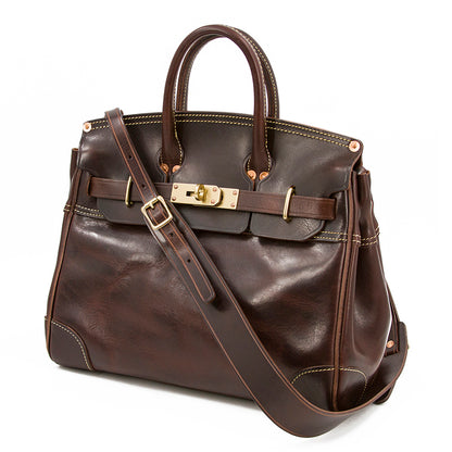 Genuine Leather Top Handle Tote 15in Structured Handbag