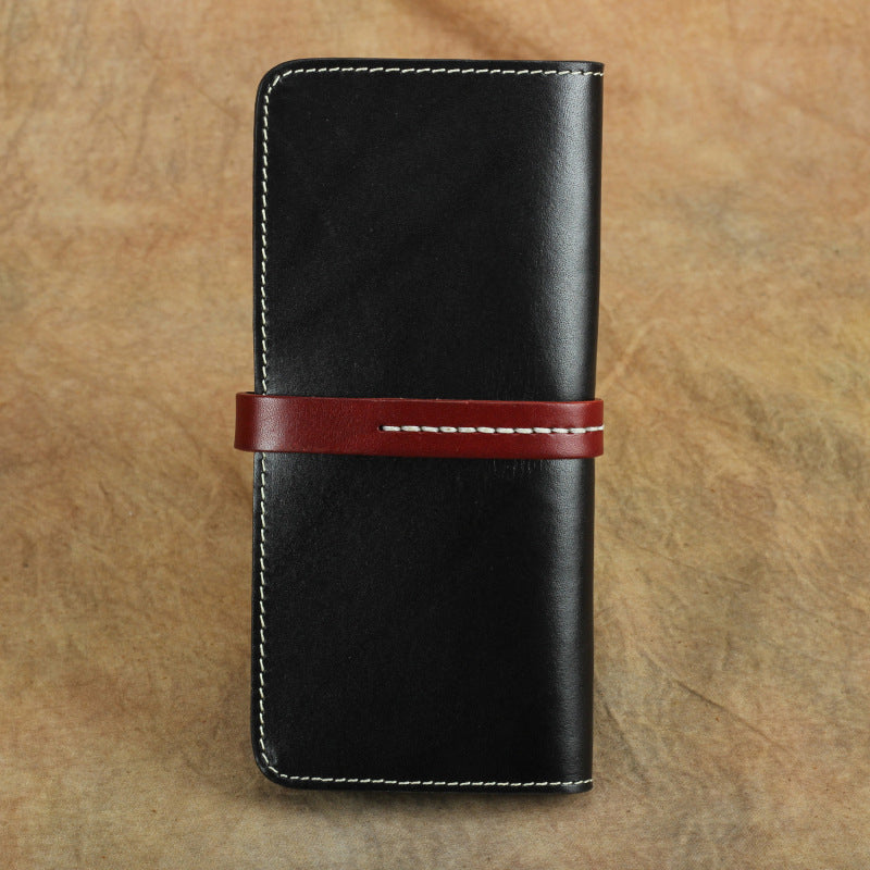 Handmade Full Grain Leather Long Wallet Card Slots Clutch 7.9in