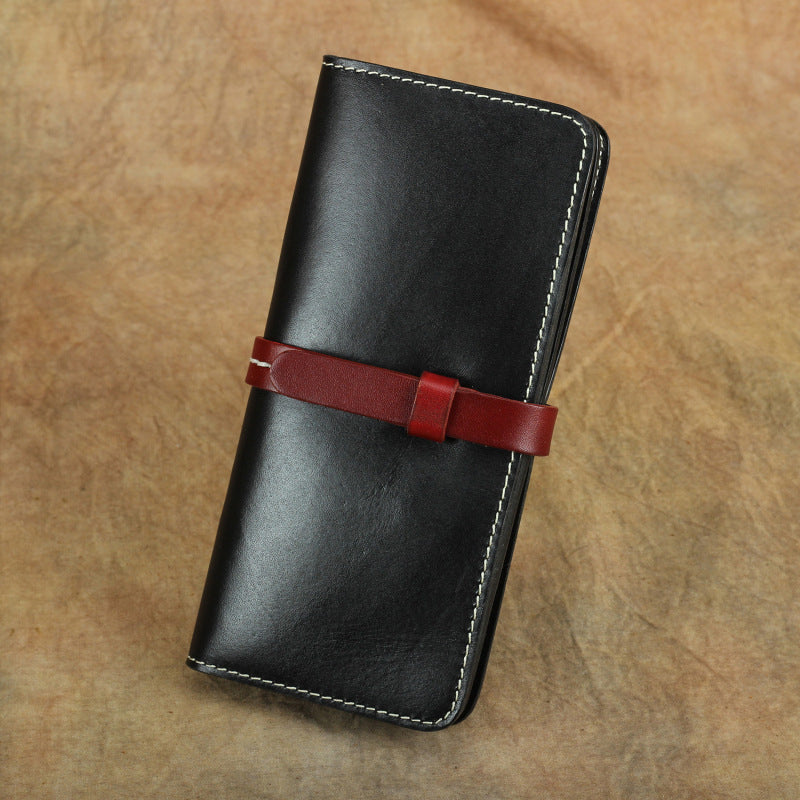 Handmade Full Grain Leather Long Wallet Card Slots Clutch 7.9in