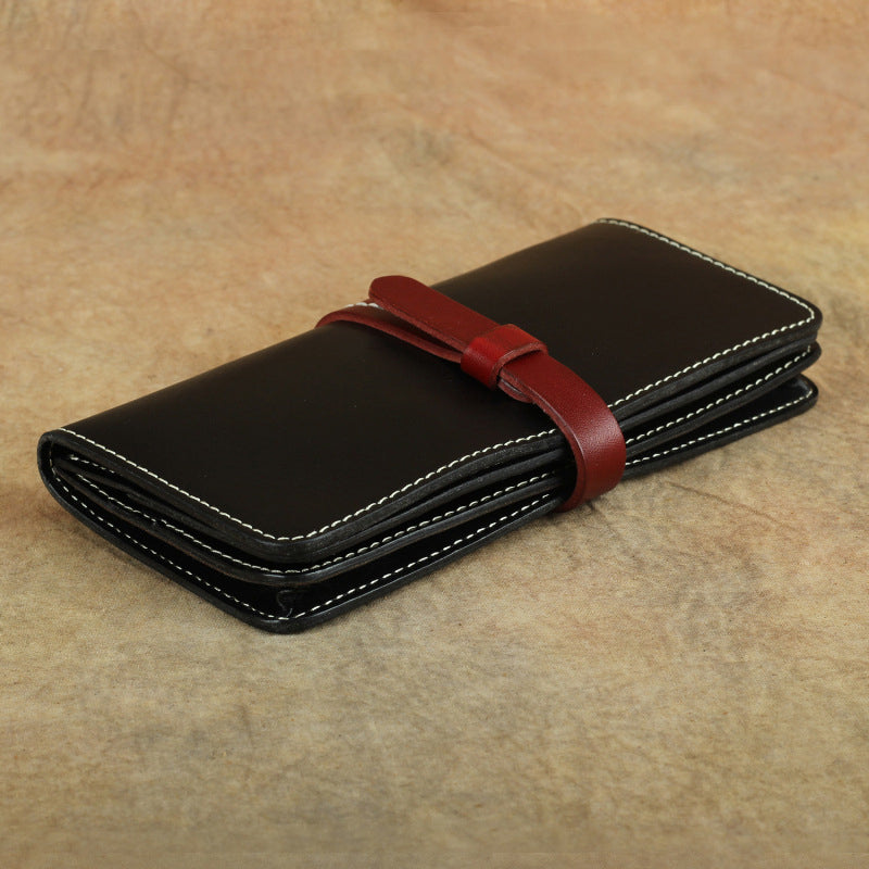 Handmade Full Grain Leather Long Wallet Card Slots Clutch 7.9in