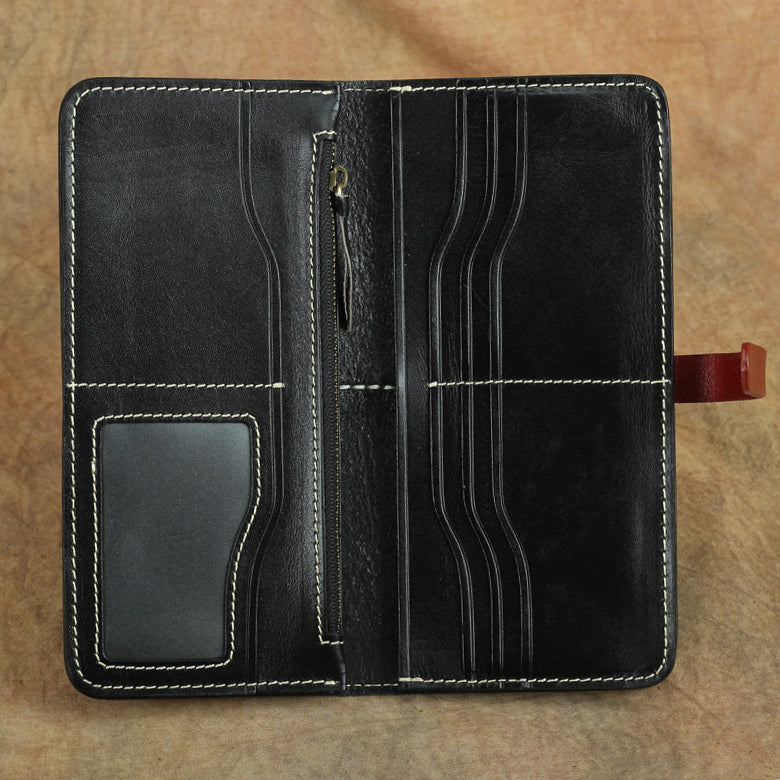 Handmade Full Grain Leather Long Wallet Card Slots Clutch 7.9in