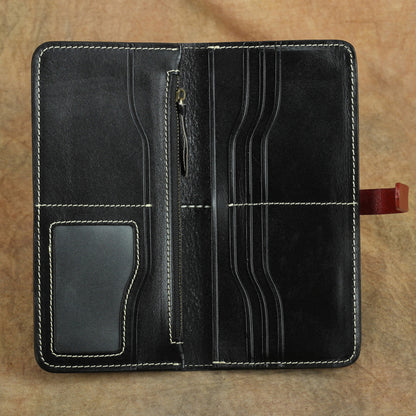 Handmade Full Grain Leather Long Wallet Card Slots Clutch 7.9in