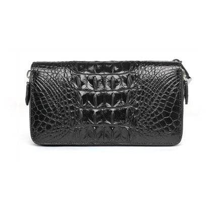 Luxury Crocodile Skin Long Wallet 8.7in Dual Zip Card Organizer