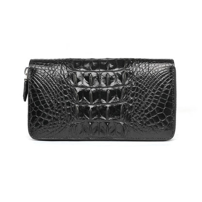 Luxury Crocodile Skin Long Wallet 8.7in Dual Zip Card Organizer