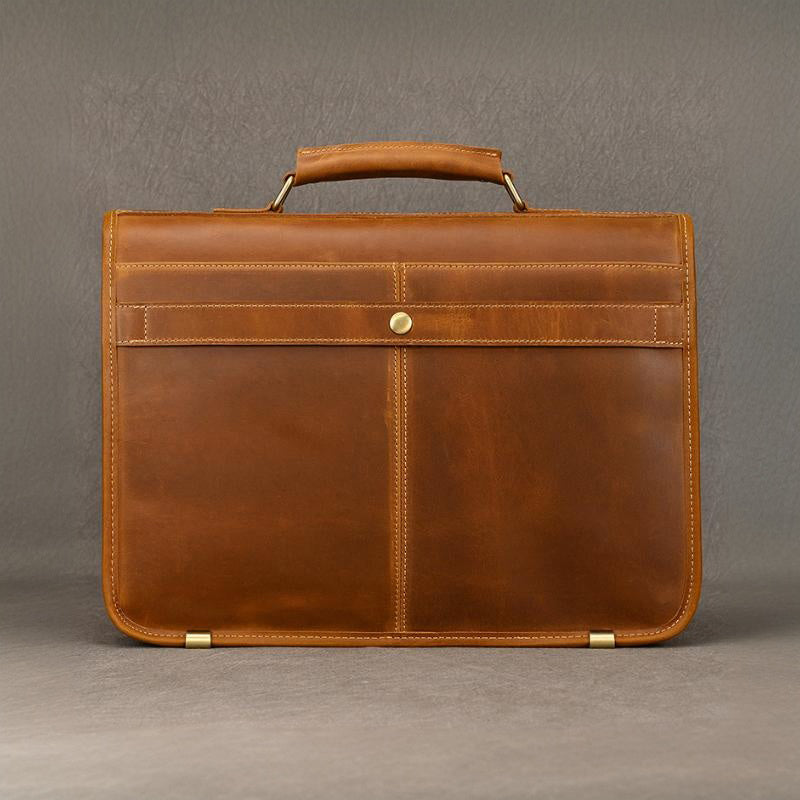 Vintage Leather Briefcase 15.4in Dual Compartment Bag For Men