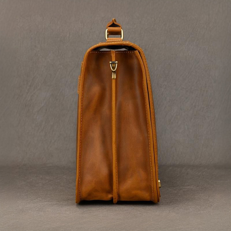 Vintage Leather Briefcase 15.4in Dual Compartment Bag For Men