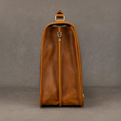 Vintage Leather Briefcase 15.4in Dual Compartment Bag For Men