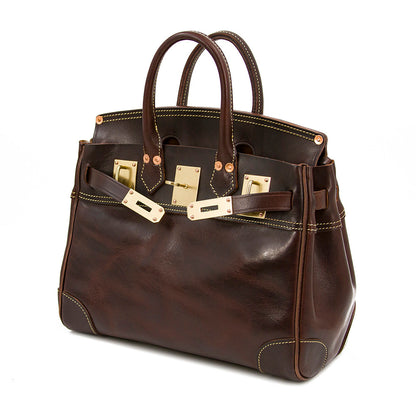 Genuine Leather Top Handle Tote 15in Structured Handbag