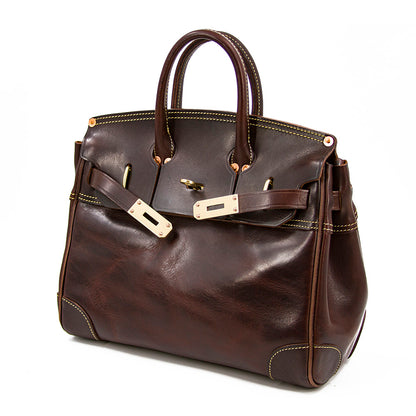 Genuine Leather Top Handle Tote 15in Structured Handbag