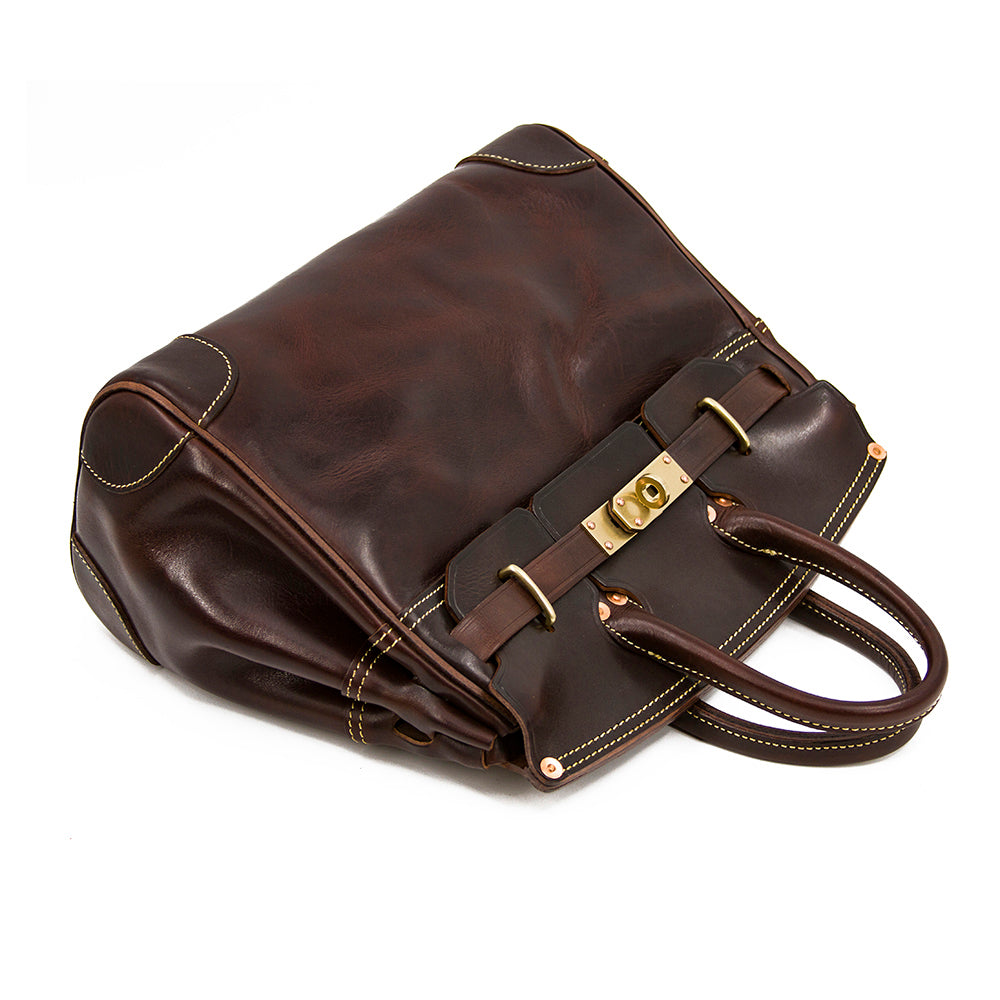 Genuine Leather Top Handle Tote 15in Structured Handbag